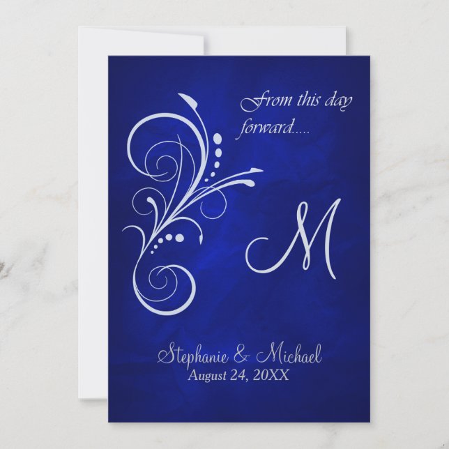 Invitation Mariage Monogramme Silver bleu (Devant)