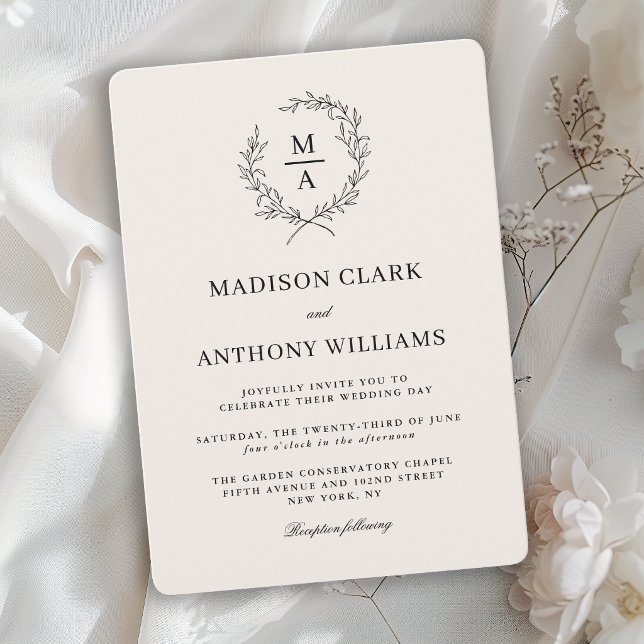 Invitation Mariage Monogramme Simple Élégant Écru Clair (Créateur téléchargé)