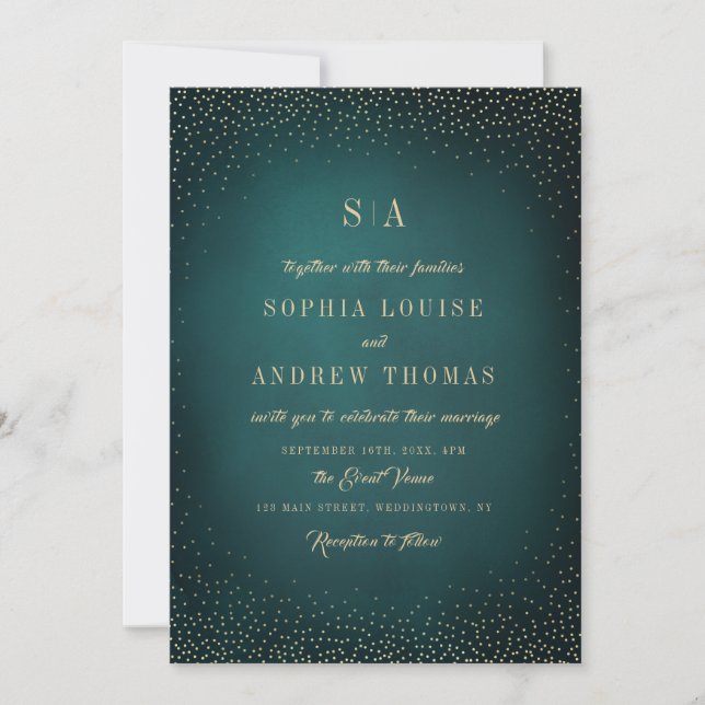 Invitation Mariage Monogramme sophistiqué Parties scintillant (Devant)