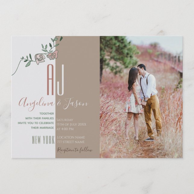 Invitation Mariage Monogramme Terre Cuite (Devant)