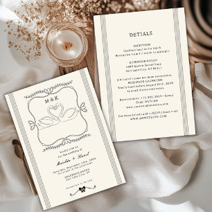 Invitation Mariage Monogramme Tout En Un Cygne Vintage
