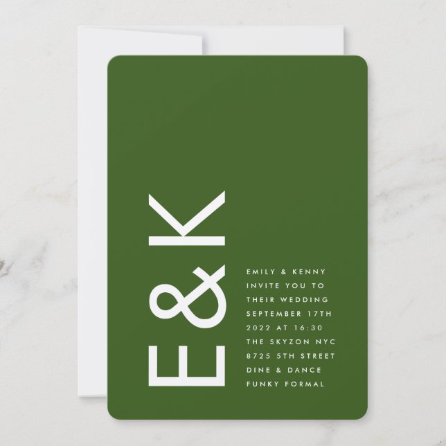 Invitation Mariage Monogramme ultra moderne Vert foncé (Devant)