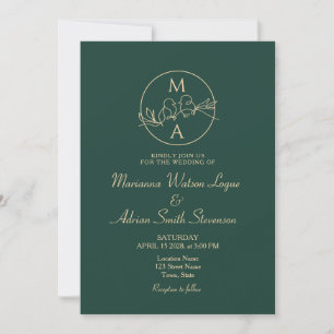 Invitation Mariage Monogramme Vert Emeraude