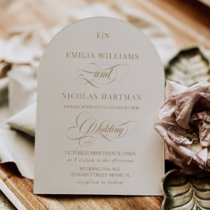 Invitation Mariage Monogramme Vintage Ivoire et Or