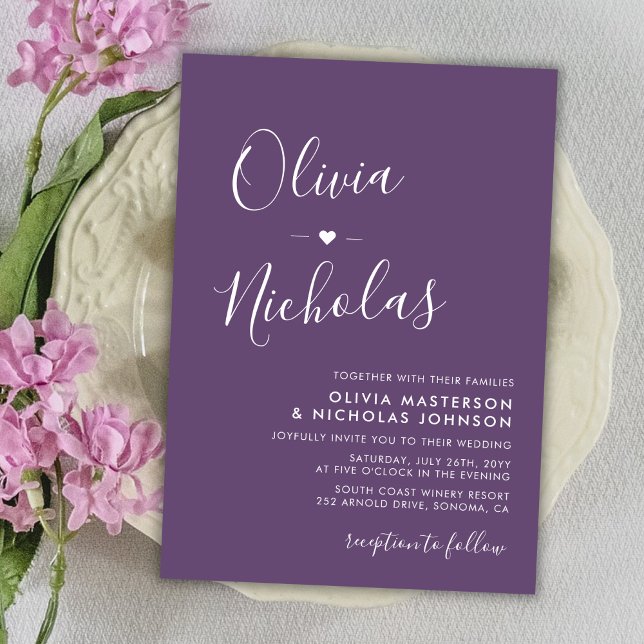 Invitation Mariage Monogramme violet chic moderne (Créateur téléchargé)