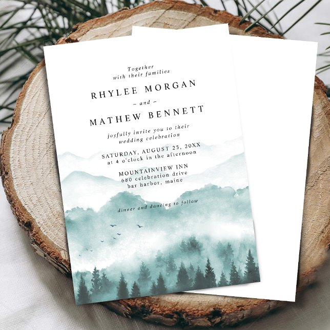 Invitation Mariage Montagnard Aquarelle Rustique (Créateur téléchargé)
