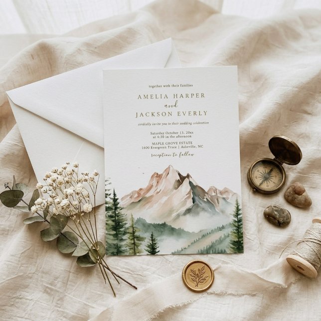Invitation Mariage Montagnard Bohème Arqué à l'Aquarelle (Créateur téléchargé)