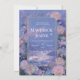 Invitation Mariage Montagnard Floral Iridescent Or Lavande