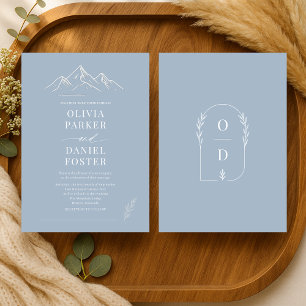 Invitation Mariage Montagnard Rustique Extérieur Bleu Poussié