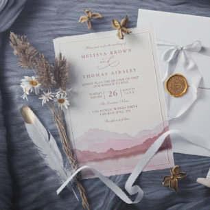 Invitation Mariage Montagne Aquarelle Bohème Code QR Rose