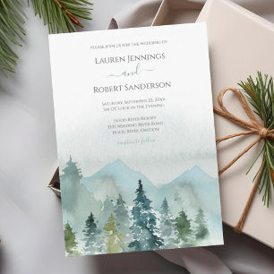 Invitation Mariage Montagne Aquarelle Rustique Arbre Persista