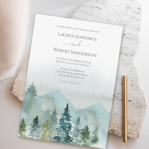 Invitation Mariage Montagne Aquarelle Rustique Arbre Persista