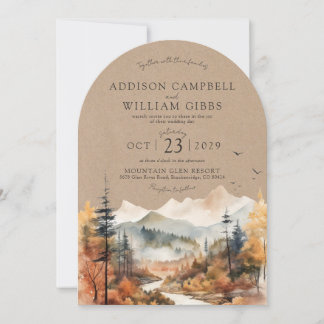 Invitation Mariage Montagne Automne Aquarelle Kraft Rustique