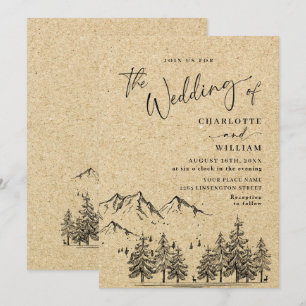 Invitation Mariage Montagnes Dessinées à la Main Papier Kraft