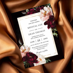 Invitation Mariage Moody Black Burgundy Blush Floral Peonies