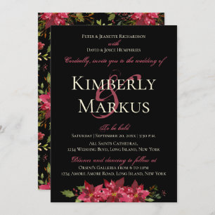 Invitation Mariage Moody foncé Monogram Claret Red Poinsettia