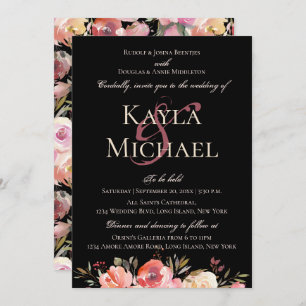 Invitation Mariage Moody foncé Monogramme Rose d'hiver Invita