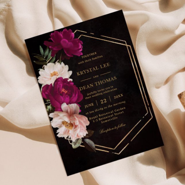 Invitation Mariage Moody Fuchsia Pink Blush Floral Peonies (Créateur téléchargé)
