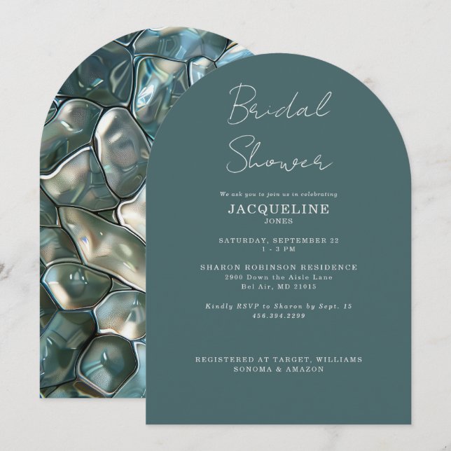 Invitation Mariage Mosaïque Turquoise en Arche  (Devant / Derrière)