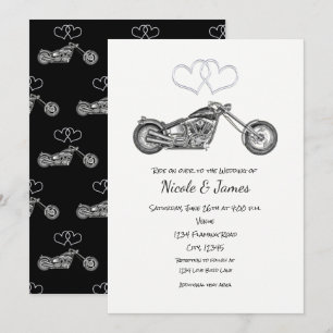 Invitation Mariage Motard Cœurs Noirs et Argentés de Moto