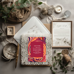 Invitation Mariage motif abstrait rétro funky des années 70