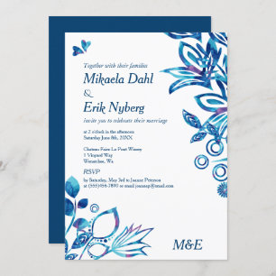 Invitation Mariage Motif bleu scandinave