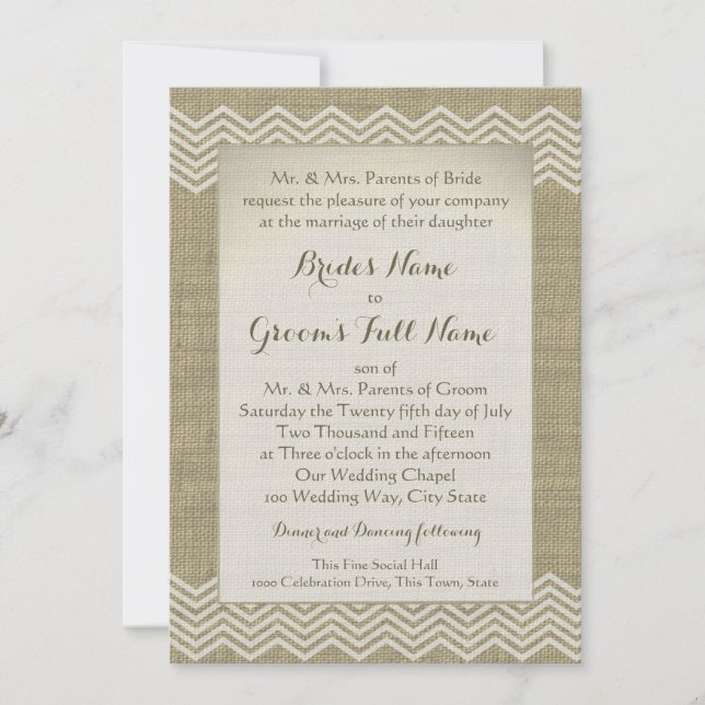 Invitation Mariage Motif Burlap Zigzag (Devant)
