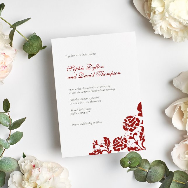 Invitation Mariage Motif de dentelle rouge de Crimson classiq (Créateur téléchargé)