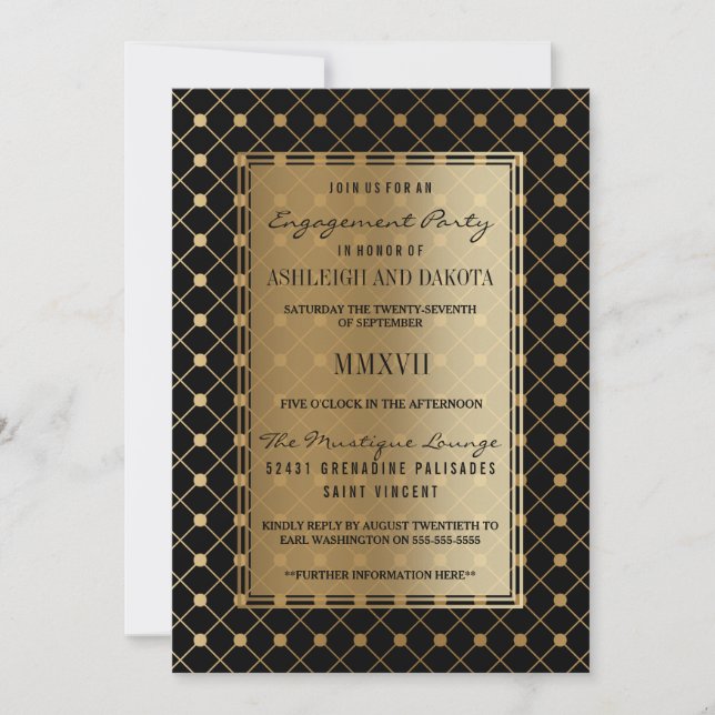 Invitation Mariage | Motif d'or officiel en noir (Devant)