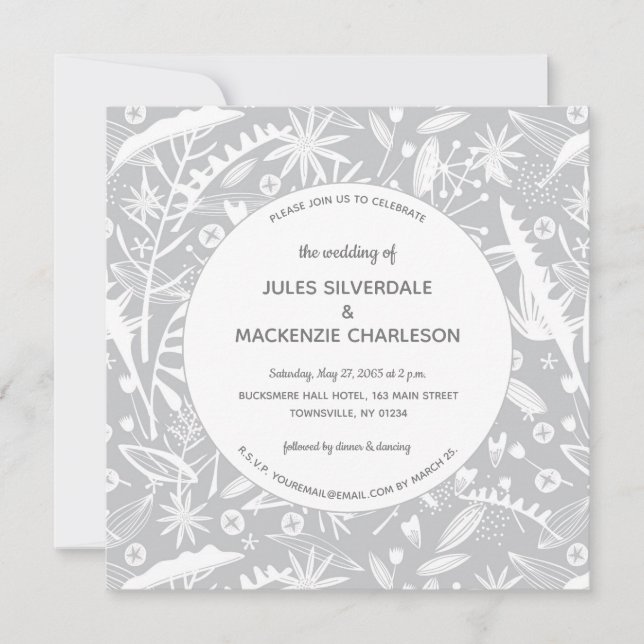 Invitation Mariage Motif en argent botanique (Devant)