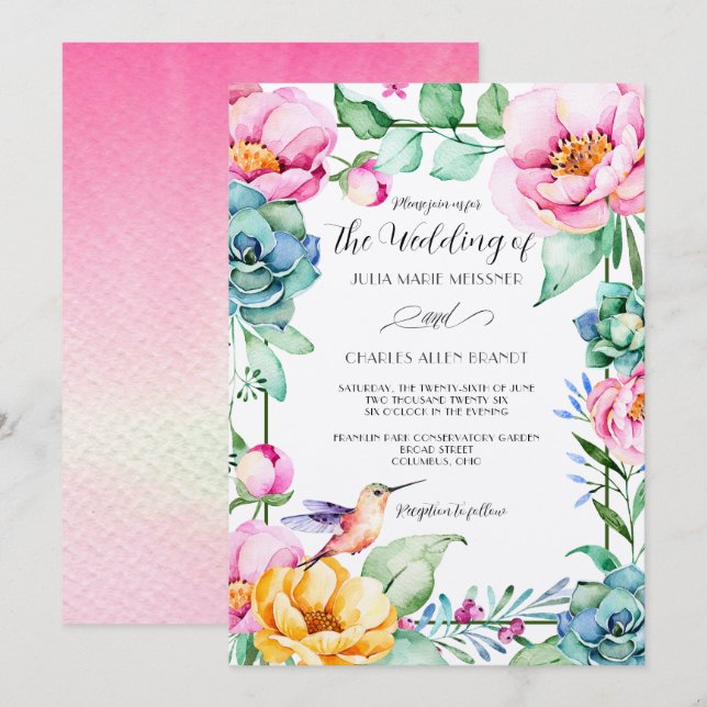 Invitation Mariage Motif Hummingbird (Devant / Derrière)