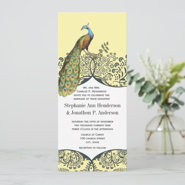 Invitation Mariage Motif Inséparable de Navy et Mustard Peaco (Debout devant)