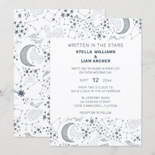 Invitation Mariage Motif Lune étoilée blanc et bleu