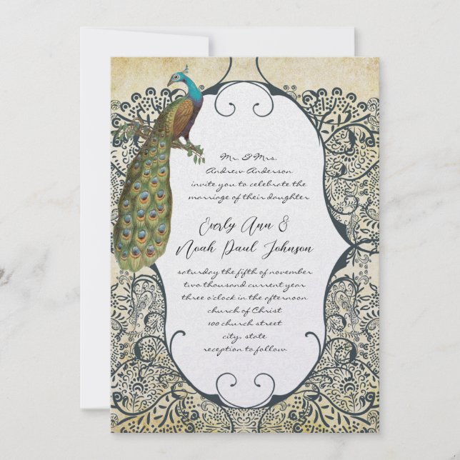 Invitation Mariage motif oiseau de l'amour moutarde et bleu m (Devant)