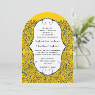 Invitation Mariage motif oiseau de l'amour paon moutarde et m