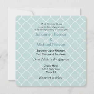 Invitation Mariage Motif Quatrefoil bleu et blanc