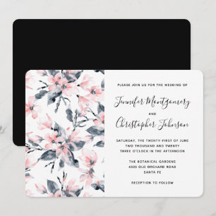Invitation Mariage Motif rose et gris Floral
