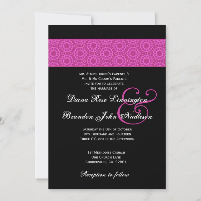 Invitation Mariage Motif rose et noir (Devant)