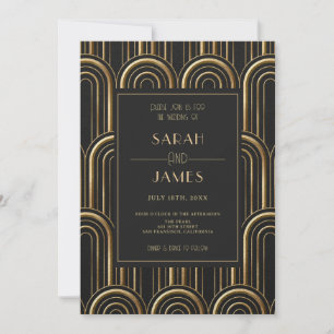 Invitation Mariage Motif vintage Art déco noir & or