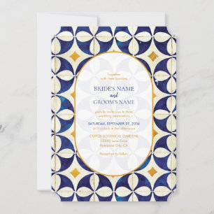 Invitation Mariage Motif vintage bleu et jaune portugais