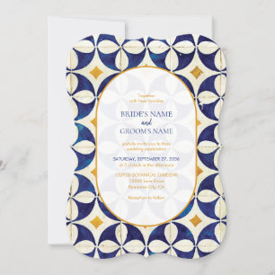 Invitation Mariage Motif vintage bleu et jaune portugais