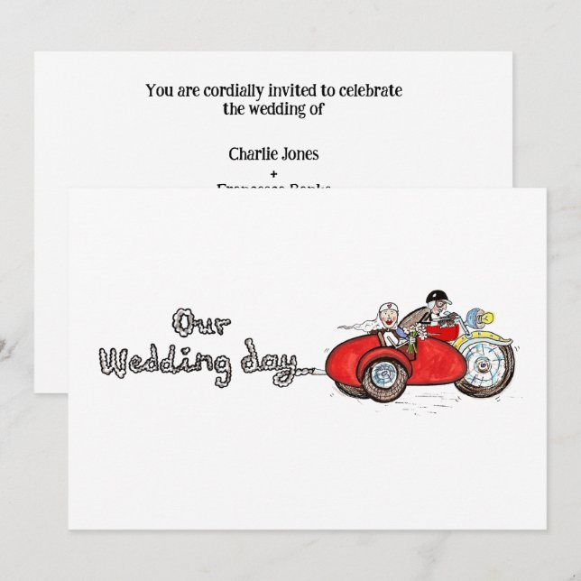 Invitation Mariage moto et side-car  (Devant / Derrière)