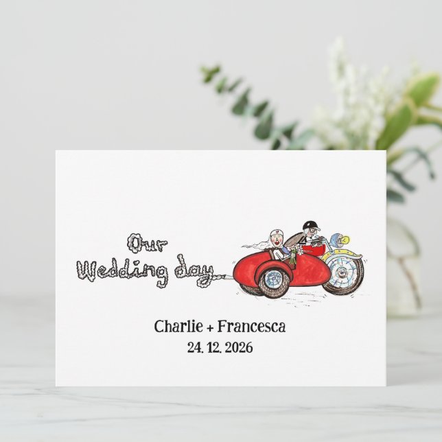 Invitation Mariage moto et side-car  (Debout devant)