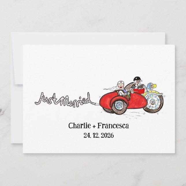 Invitation Mariage moto et side-car en soirée (Devant)
