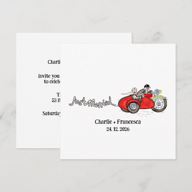 Invitation Mariage moto et side-car soir (Devant / Derrière)