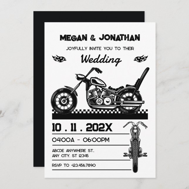 Invitation Mariage moto vintage (Devant / Derrière)