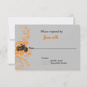 Invitation Mariage Motocyclette Gris, Orange, Noir RSVP
