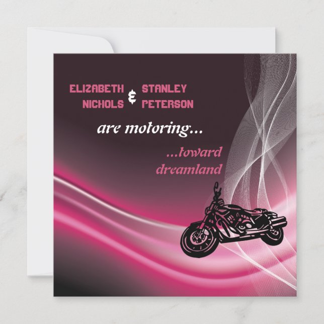 Invitation Mariage motocycliste rose (Devant)