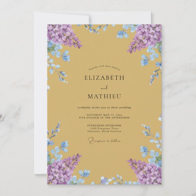 Invitation Mariage Moutarde Améthyste Wisteria (Devant)