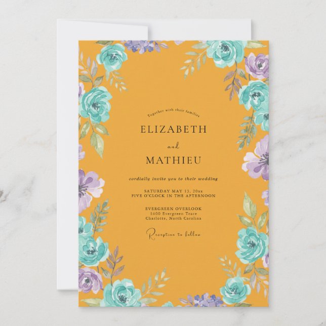 Invitation Mariage Moutarde Aqua Ranunculus Gris Eucalyptus (Devant)